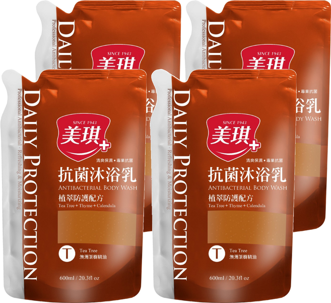 美琪 抗菌沐浴乳補充包 茶樹, 600ml, 4包