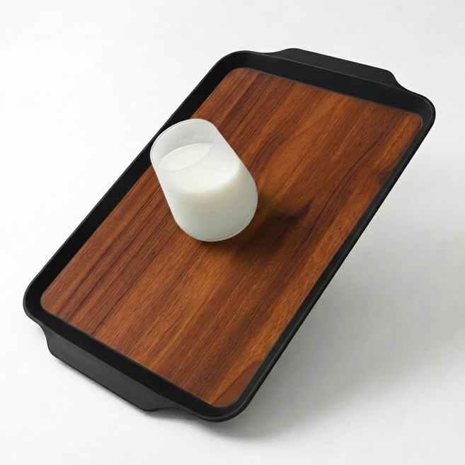 리빙메이트 우디브라운 논슬립 패스투프드 쟁반, 우드무늬, 1개