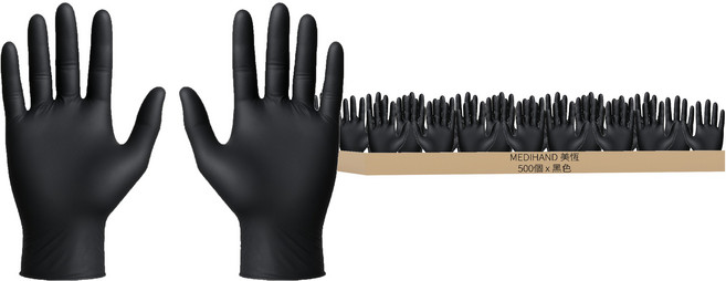 MEDIHAND 美恆 NBR手套 厚款 100個裝, 5個, 黑色, 小 (S)