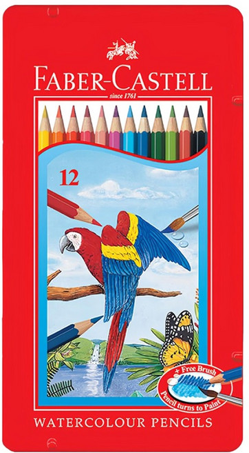 FABER-CASTELL 輝柏 115913 水性色鉛筆 附水彩筆, 12色, 1盒