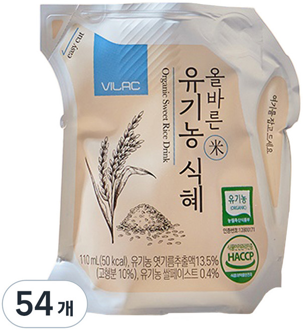 비락 올바른 유기농 식혜, 110ml, 54개