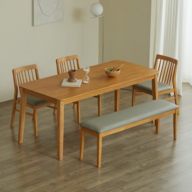 파로마 솔로르 원목식탁 1800 6인용 + B의자3p + A벤치 세트 방문설치, 내추럴, 일반 3 + 벤치 1