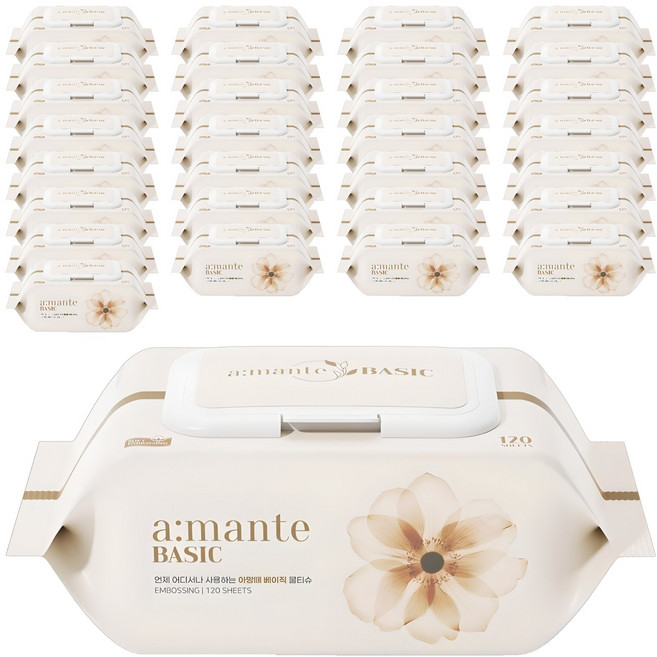 아망떼 베이직 엠보싱 물티슈 캡형, 40g, 120매, 30개