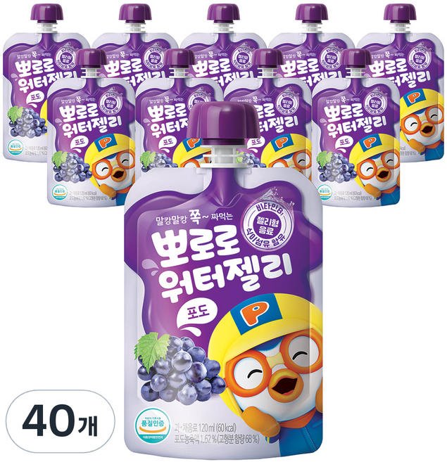 팔도 뽀로로 워터젤리, 포도, 120ml, 40개