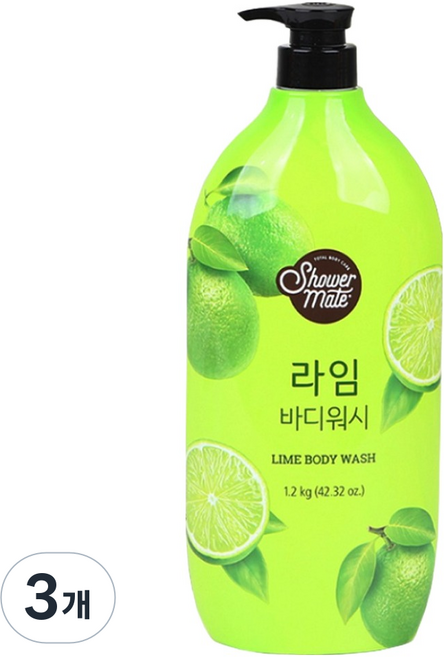 샤워메이트 바디워시 내추럴 라임, 1.2kg, 3개