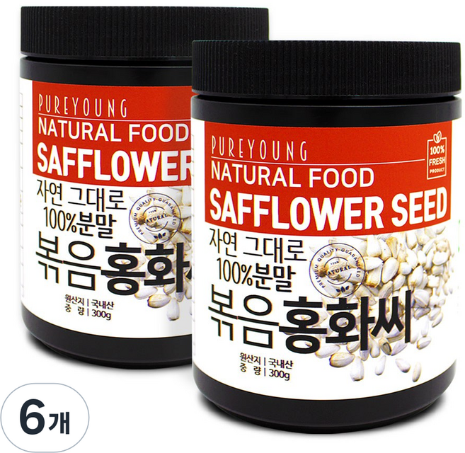 퓨어영 볶은 홍화씨 가루, 6개, 300g