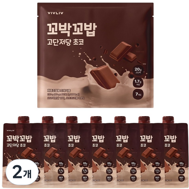 꼬박꼬밥 고단저당 단백질 쉐이크 초코맛 7p, 280g, 2개