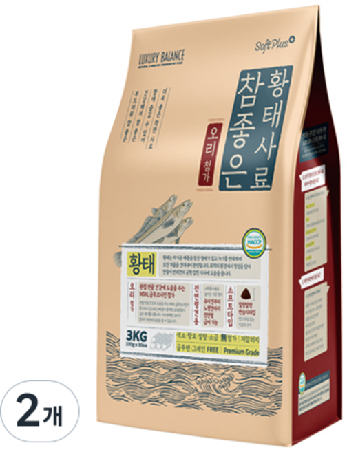 럭셔리발란스 전연령 강아지 소프트플러스 참좋은 황태 소프트사료, 오리, 3kg, 2개