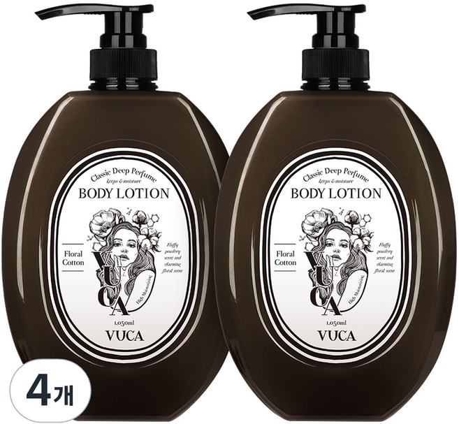뷰카 클래식 딥 퍼퓸 모이스처 바디로션 플로럴코튼향, 1.05L, 4개