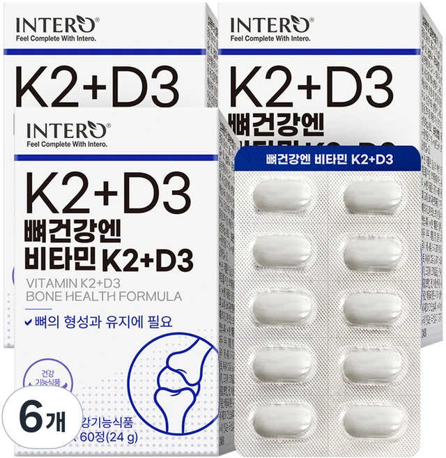 인테로 뼈건강엔 비타민K2 + D3, 60정, 6개 - 쿠팡