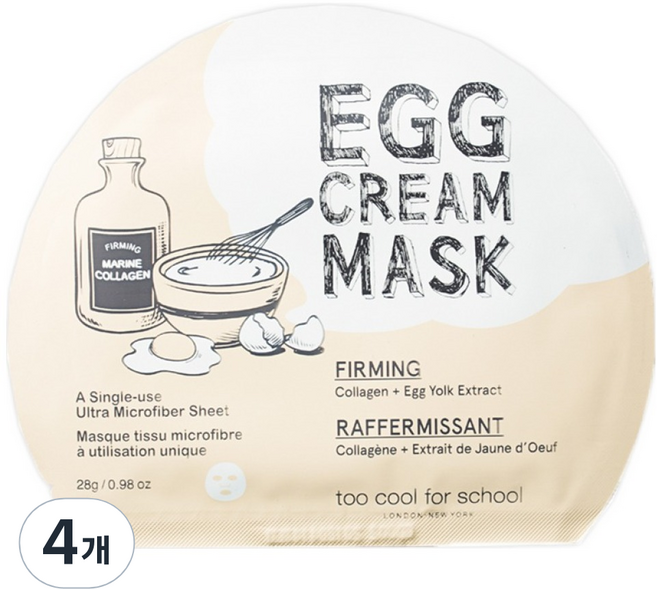 투쿨포스쿨 에그 크림 마스크 퍼밍, 4개, 1개입