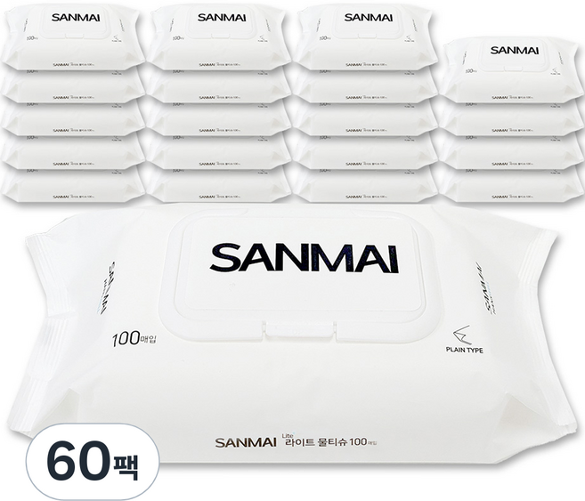 한스웰 SANMAI 저자극 라이트 물티슈 캡형, 40g, 100매입, 60개