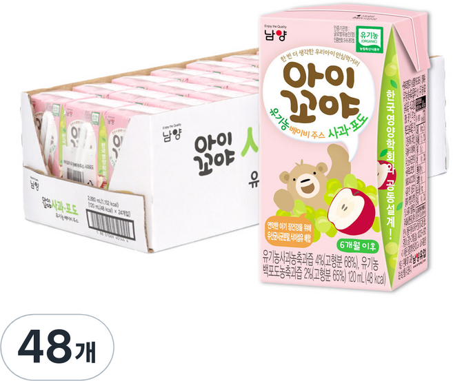아이꼬야 유기농 베이비주스, 사과+포도, 120ml, 48개