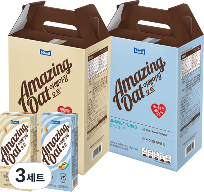 어메이징 오트 오리지널 190ml x 16p + 언스위트 190ml x 16p 선물세트, 3세트