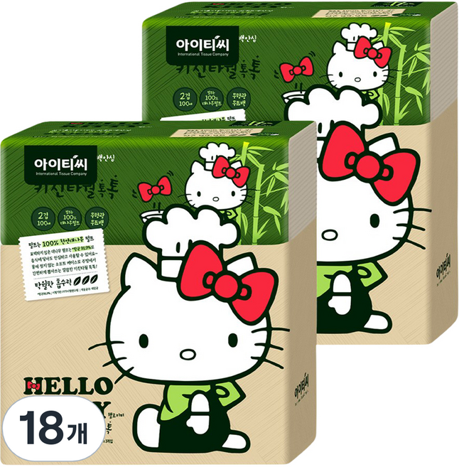 ITC 헬로키티 뽑아쓰는 대나무 키친타월, 100매, 18개
