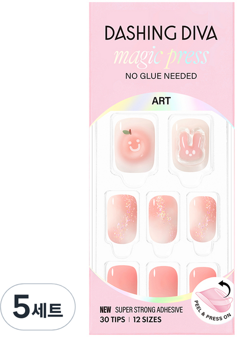 데싱디바 매직프레스 네일팁 세트 피치 래빗 레귤러 라운드, 5세트, 핑크