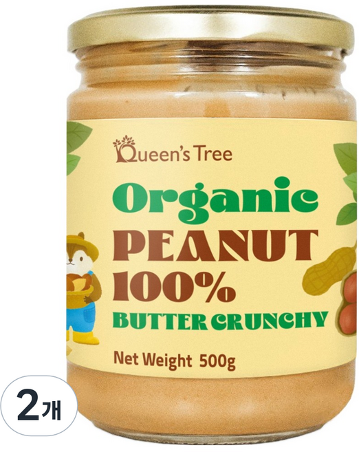 퀸즈트리 유기농 땅콩버터 크런치, 2개, 500g