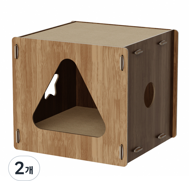 루어캣 고양이 마호가니 숨숨집 큐브 스크레쳐, 네츄럴우드, 2개