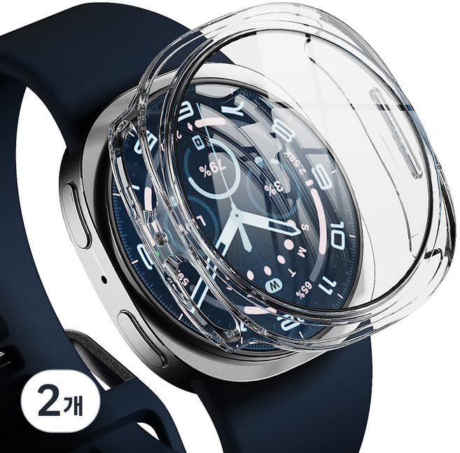 빅쏘 레빅스킨 풀커버 9H 강화유리 일체형 변색없는 초슬림 갤럭시워치 액정 보호 하드 케이스, 투명, 2개