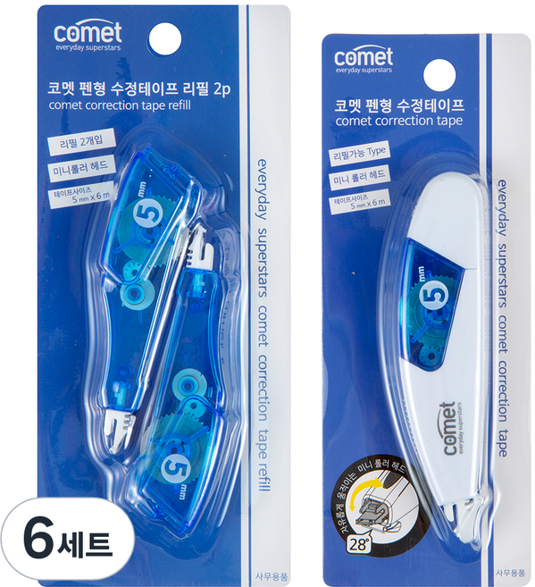 코멧 수정테이프 + 리필 2p, 6세트