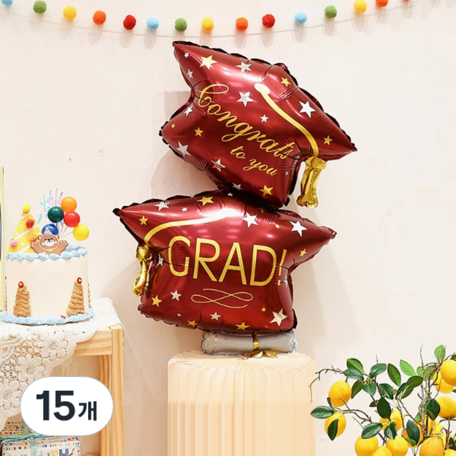 와우파티코리아 졸업 축하 이중 학사모 풍선, 15개, 레드