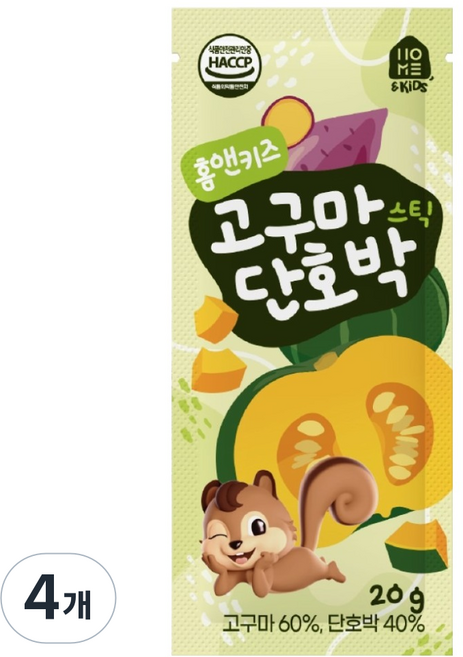 홈앤키즈 고구마 단호박 스틱, 4개, 20g, 단호밧맛