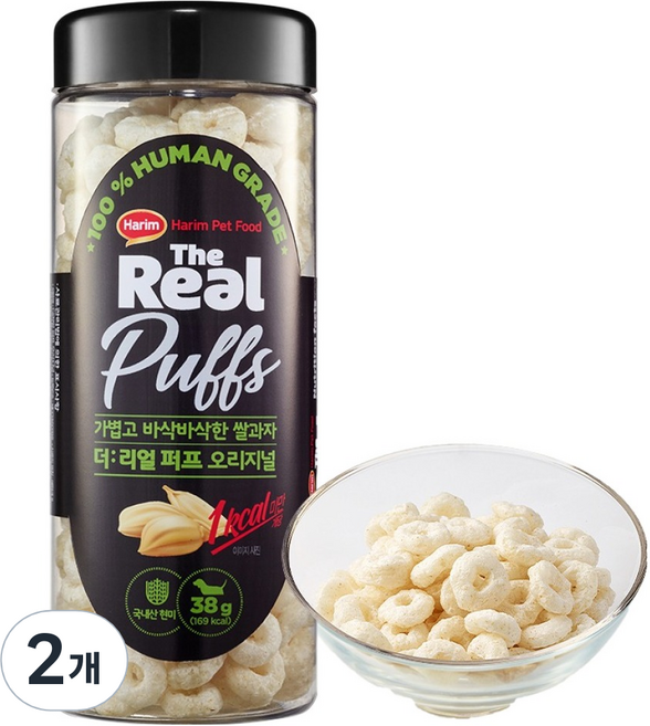 하림펫푸드 더리얼 강아지 퍼프 간식, 오리지널, 38g, 2개