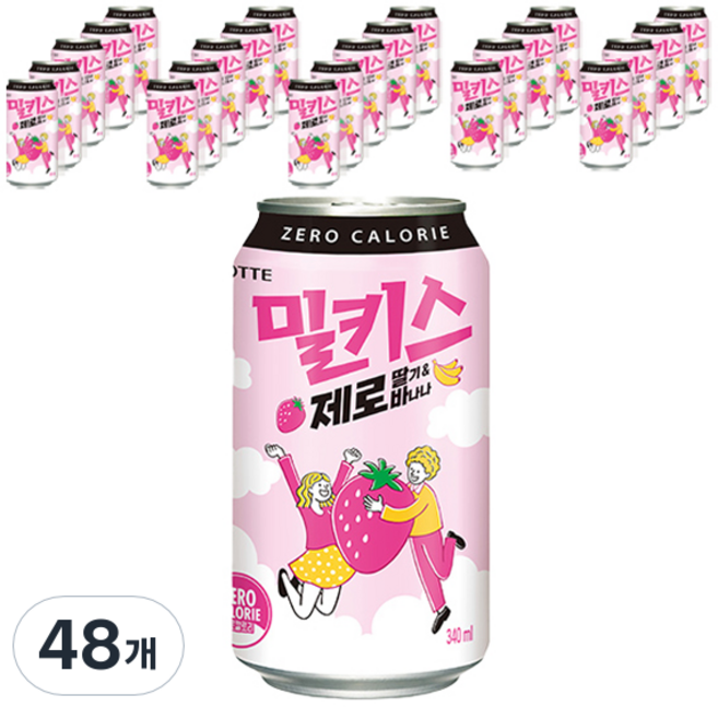 밀키스 제로 딸기바나나, 340ml, 48개