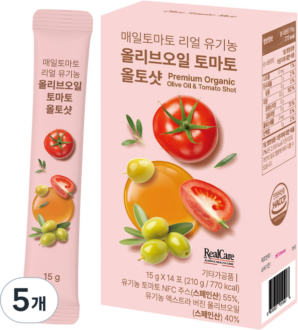 리얼케어 매일 토마토 리얼 유기농 올리브오일 토마토 올토샷 14p, 5개, 14회분
