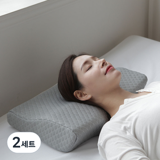 리브맘 3D 메모리폼 누빔 경추베개 + 베개 커버 세트, 그레이, 2세트