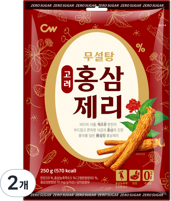 청우식품 무설탕 고려홍삼제리, 2개, 250g
