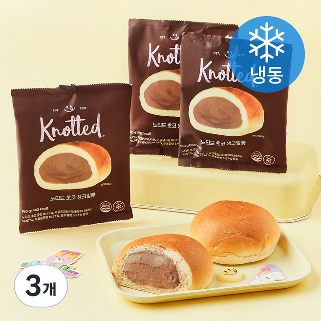 노티드 초코 생크림빵 (냉동), 140g, 3개, 3개입