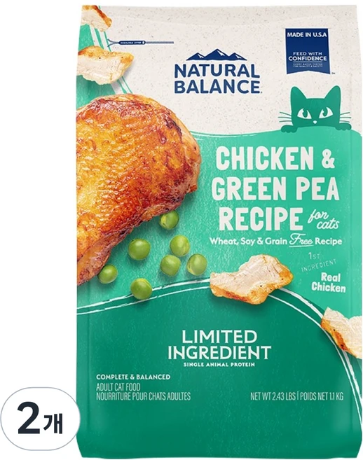 내추럴발란스 고양이 LID 완두와 닭고기 기능성 사료, 닭, 1.1kg, 2개 - 쿠팡