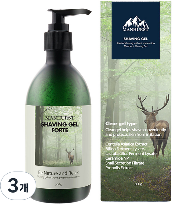 맨허스트 저자극 미산성 보습 시카 쉐이빙 젤 포르테, 3개, 300g