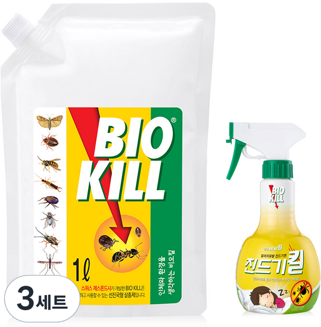 비오킬 살충제 리필 파우치 1L + 진드기킬 370ml 세트, 3세트