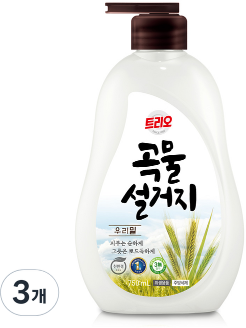 트리오 곡물설거지 우리밀 주방세제, 750ml, 3개