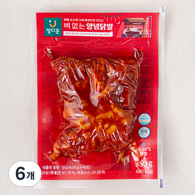 정다운 뼈없는 양념닭발, 350g, 6개