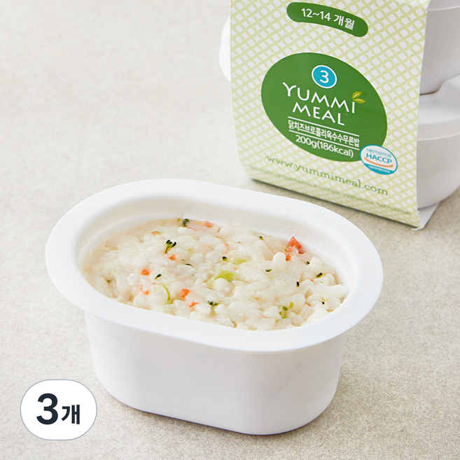 얌이밀 이유식 닭치즈 브로 콜리 옥수수 무른밥, 200g, 3개