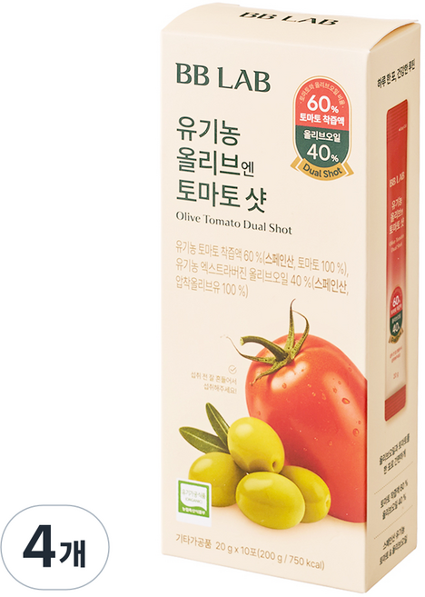 비비랩 유기농 올리브엔 토마토 듀얼샷, 4개, 200g