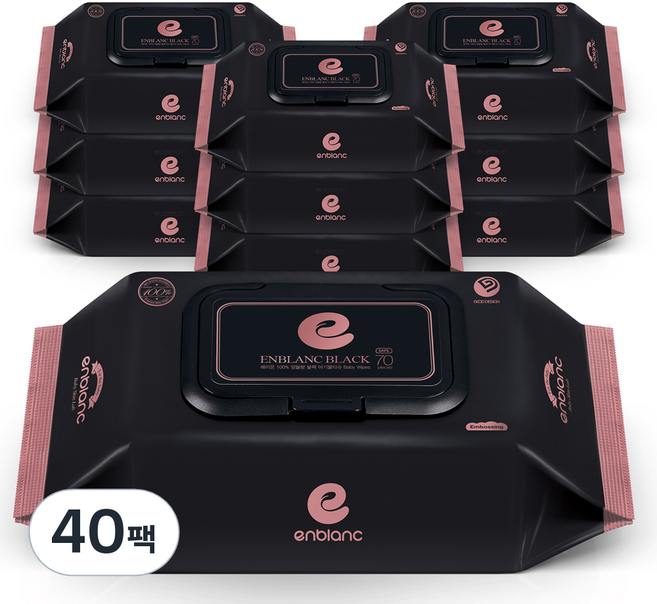 앙블랑 세이프 블랙 아기 물티슈 캡형, 78g, 70매, 40개