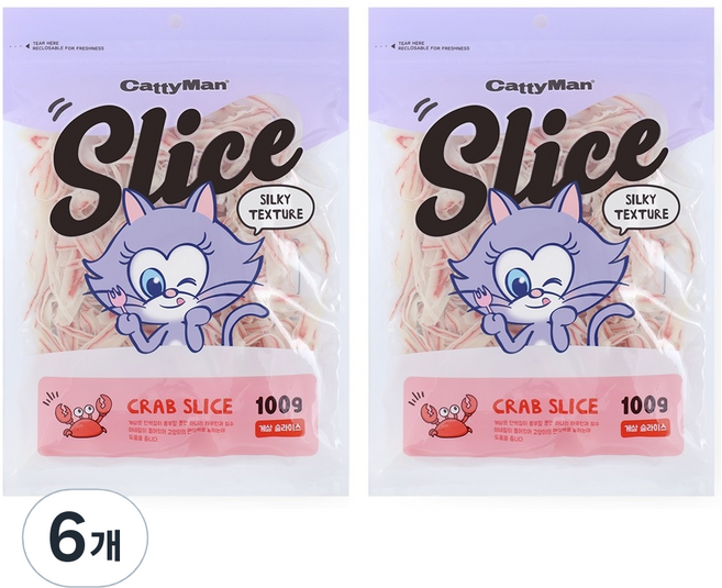 캐티맨 반려동물 슬라이스 간식, 게살맛, 100g, 6개