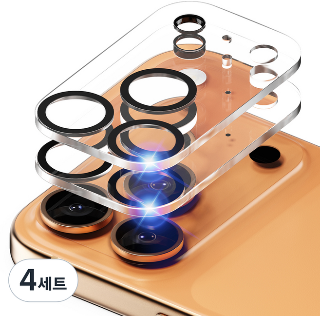 신지모루 빛번짐 방지 카메라 렌즈 강화유리 블랙링 액정보호필름 2p, 4세트