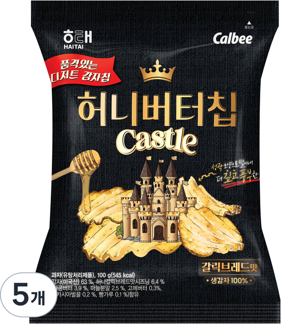 가루비 허니버터칩 캐슬 갈릭브레드맛, 100g, 5개