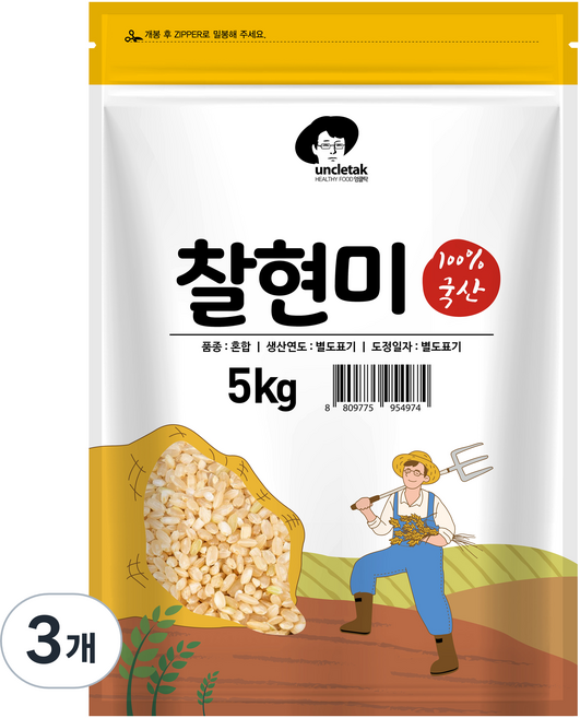 엉클탁 국산 찰현미, 5kg, 3개