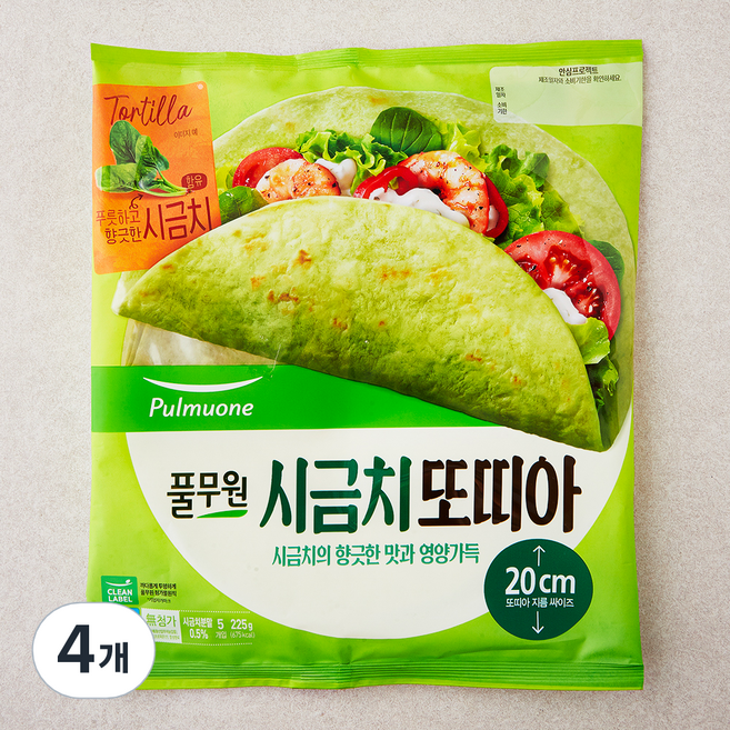 풀무원 시금치 또띠아 지름 20cm 5입, 225g, 4개