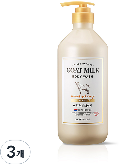 샤워메이트 산양유 바디워시 마누카허니, 800ml, 3개