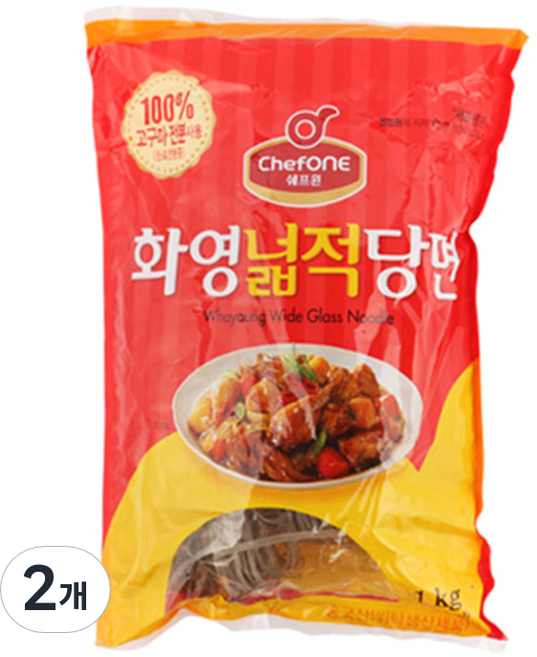 쉐프원 화영 넓적 당면, 1kg, 2개