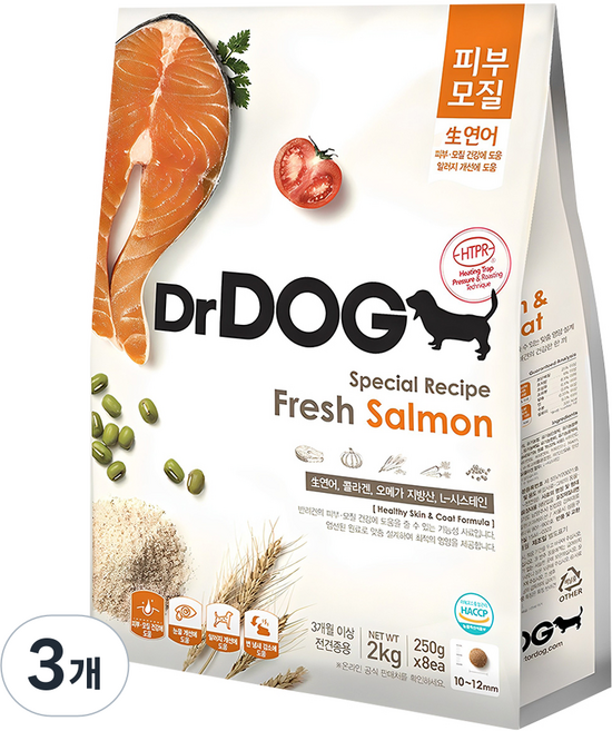 닥터독 강아지 기능성 사료, 피부/피모, 2kg, 3개