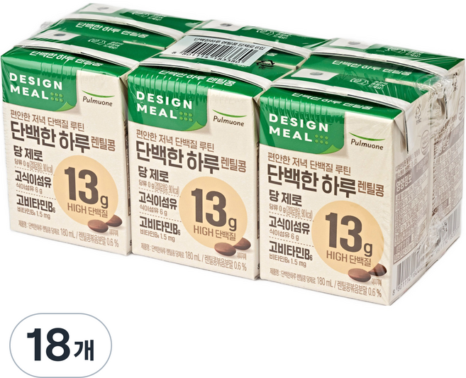 디자인밀 풀무원 단백한하루 렌틸콩 두유 당제로, 18개, 180ml