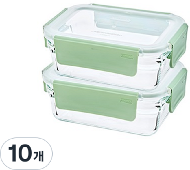 글라스락 퓨어 릴렉스 그린 직사각 밀폐용기, 10개, 700ml